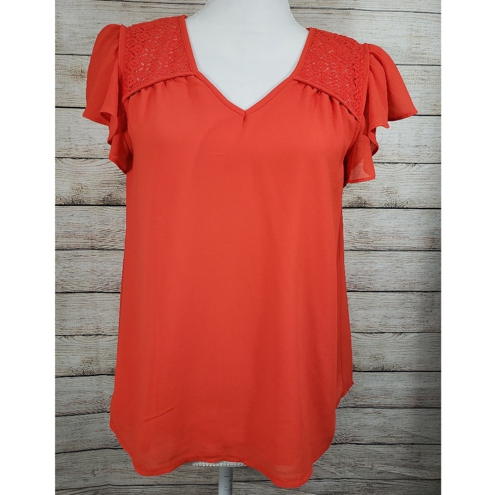 Mossimo Red Polyester and Lace V-Neck Blouse